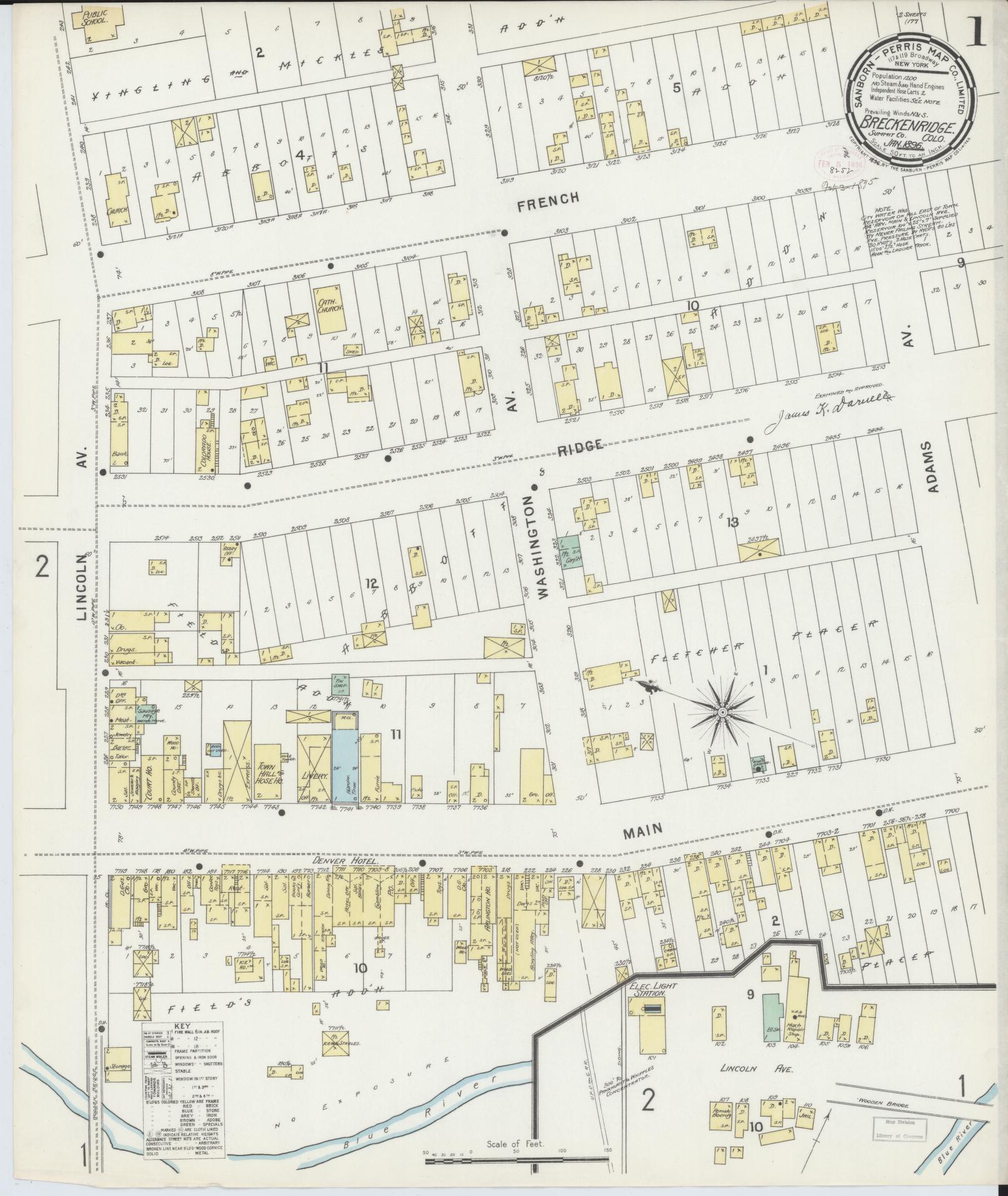 Sanborn Fire Insurance Map from Breckenridge, Summit County, Colorado (1896), Sheet #0001 - Complete Map Set gallery image, historic Sanborn map, vintage wall art, Colorado Colorado