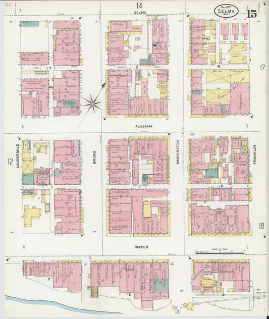 Sanborn Fire Insurance Map from Selma, Dallas County, Alabama (1907), Sheet #0015 - Historic Sanborn Fire Insurance Map Print, vintage old map wall art, antique decor, genealogy gift, Alabama Alabama map