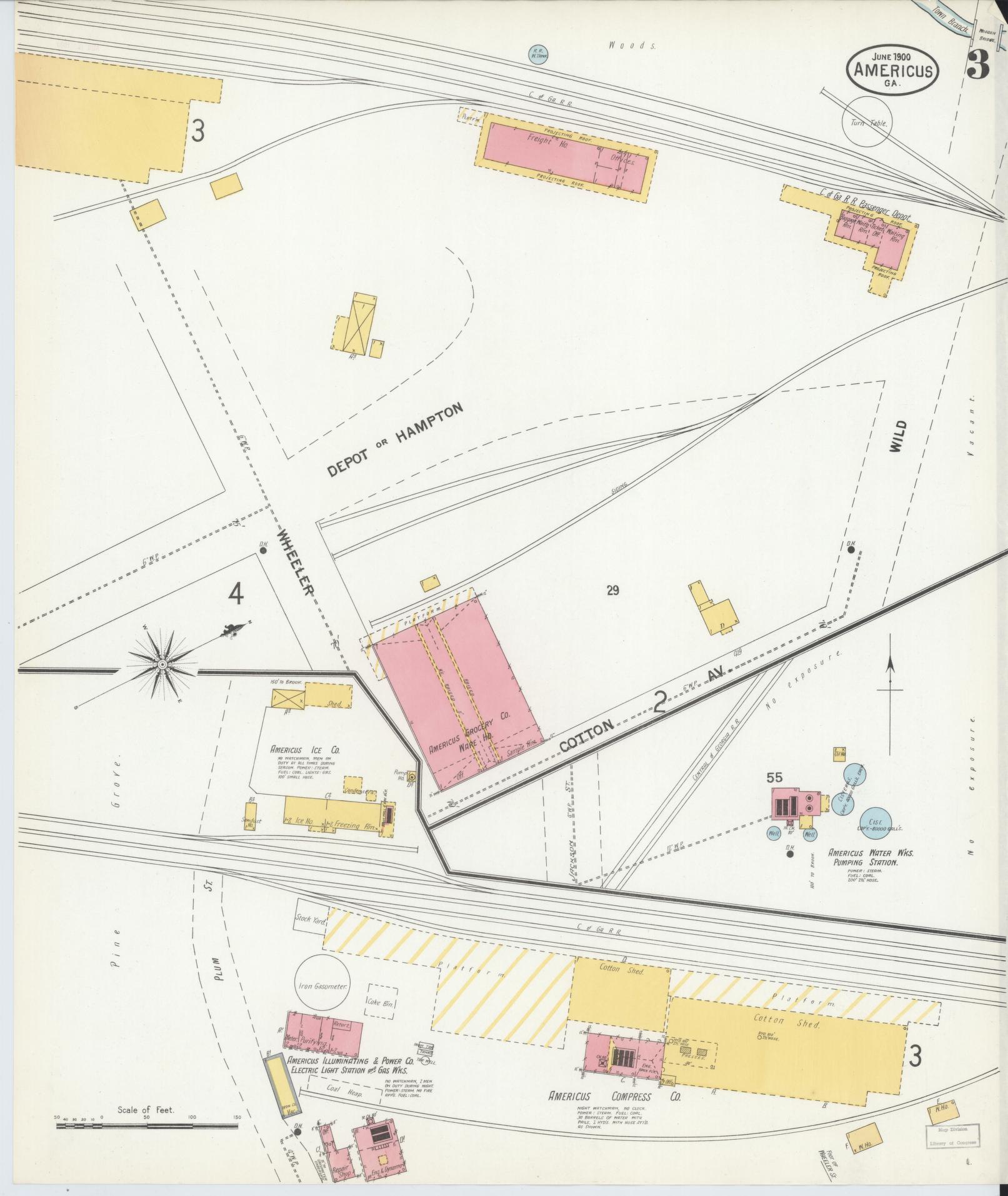 Sanborn Fire Insurance Map from Americus, Sumter County, Georgia (1900), Sheet #0003 - Complete Map Set gallery image, historic Sanborn map, vintage wall art, Georgia Georgia