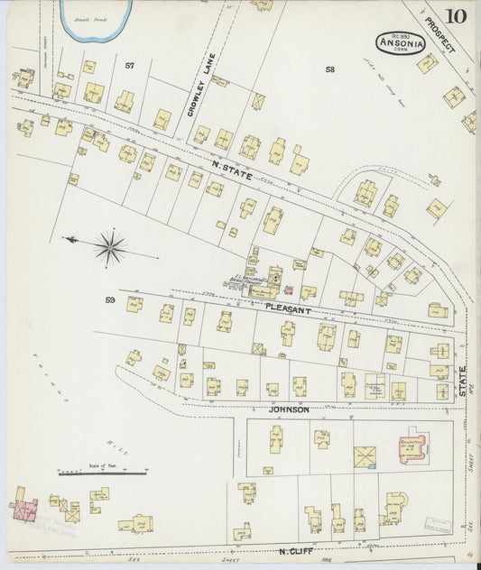 Sanborn Fire Insurance Map from Ansonia, New Haven County, Connecticut (1890), Sheet #0010 - Historic Sanborn Fire Insurance Map Print, vintage old map wall art, antique decor, genealogy gift, Connecticut Connecticut map