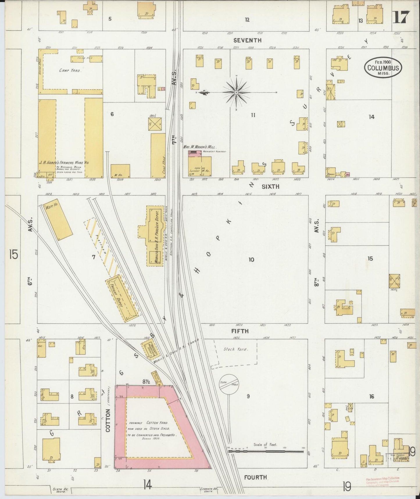 Sanborn Fire Insurance Map from Columbus, Lowndes County, Mississippi (1900), Sheet #0017 - Complete Map Set gallery image, historic Sanborn map, vintage wall art, Mississippi Mississippi