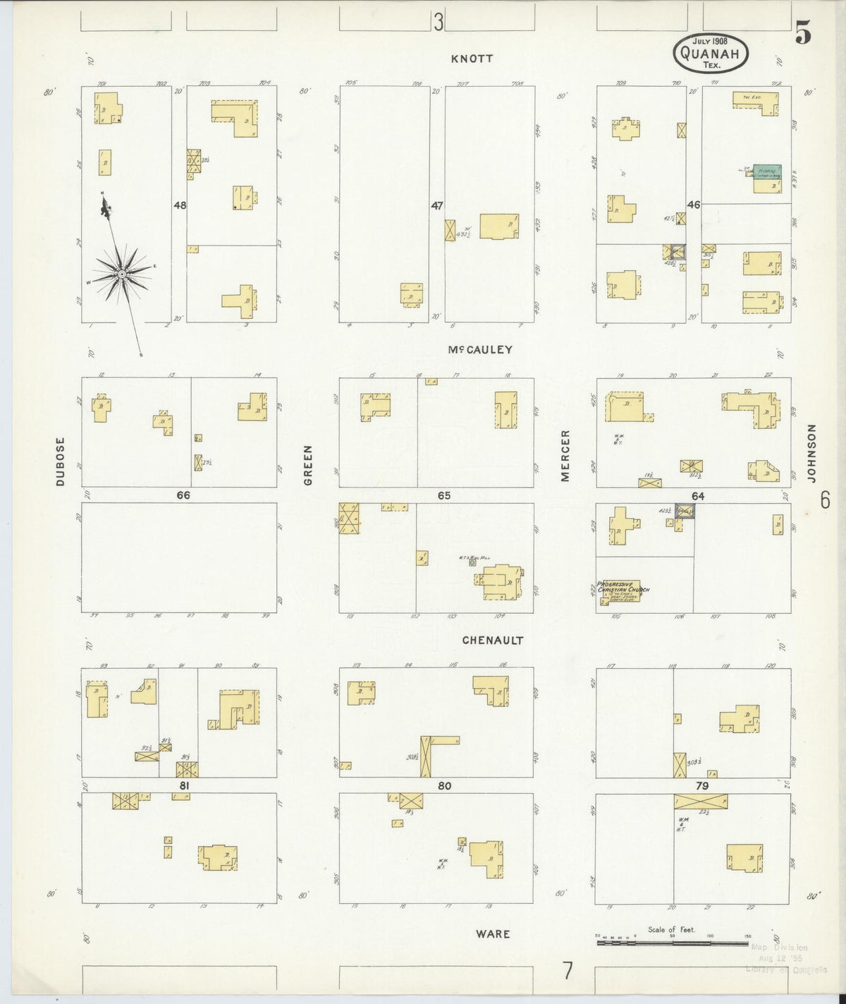 Sanborn Fire Insurance Map from Quanah, Hardeman County, Texas (1908), Sheet #0005 - Complete Map Set gallery image, historic Sanborn map, vintage wall art, Texas Texas