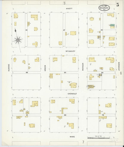 Sanborn Fire Insurance Map from Quanah, Hardeman County, Texas (1908), Sheet #0005 - Complete Map Set gallery image, historic Sanborn map, vintage wall art, Texas Texas