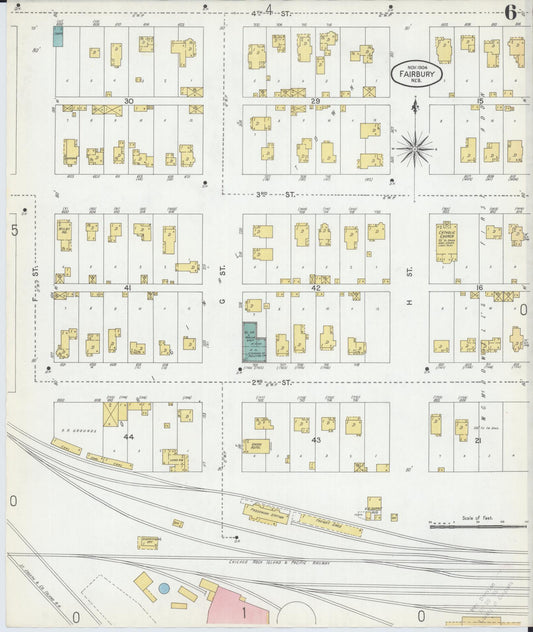 Sanborn Fire Insurance Map from Fairbury, Jefferson County, Nebraska (1904), Sheet #0006 - Historic Sanborn Fire Insurance Map Print, vintage old map wall art, antique decor, genealogy gift, Nebraska Nebraska map