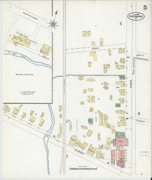 Sanborn Fire Insurance Map from Sherburne, Chenango County, New York (1906), Sheet #0005 - Historic Sanborn Fire Insurance Map Print, vintage old map wall art, antique decor, genealogy gift, New York New York map