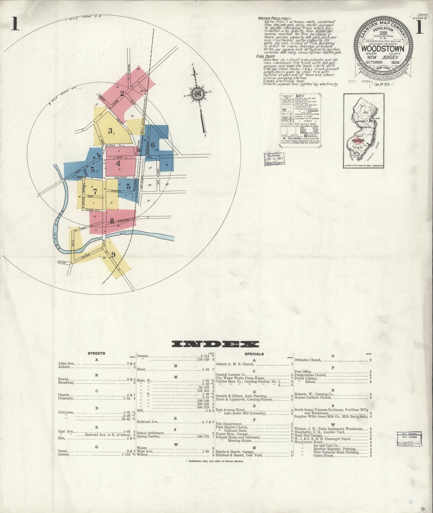 Sanborn Fire Insurance Map from Woodstown, Salem County, New Jersey (1923), Sheet #0001 - Complete Map Set gallery image, historic Sanborn map, vintage wall art, New Jersey New Jersey