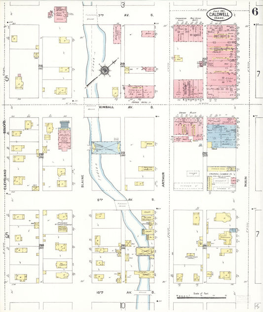 Sanborn Fire Insurance Map from Caldwell, Canyon County, Idaho (1911), Sheet #0006 - Historic Sanborn Fire Insurance Map Print, vintage old map wall art, antique decor, genealogy gift, Idaho Idaho map
