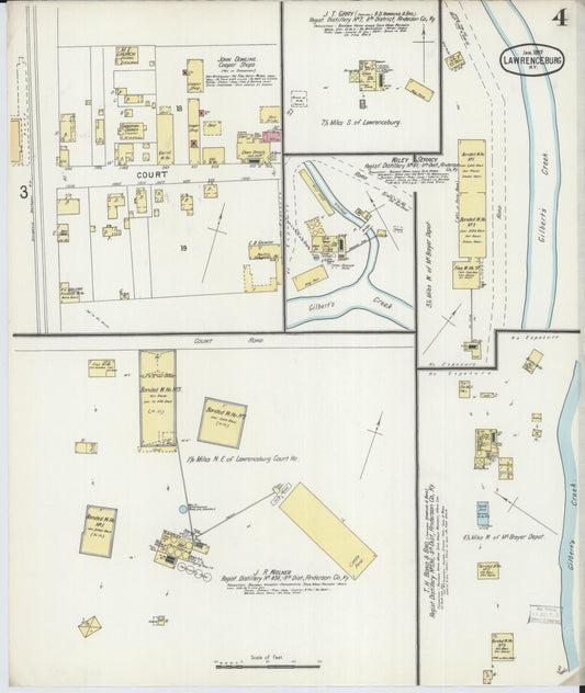 Sanborn Fire Insurance Map from Lawrenceburg, Anderson County, Kentucky (1897), Sheet #0004 - Historic Sanborn Fire Insurance Map Print, vintage old map wall art, antique decor, genealogy gift, Kentucky Kentucky map