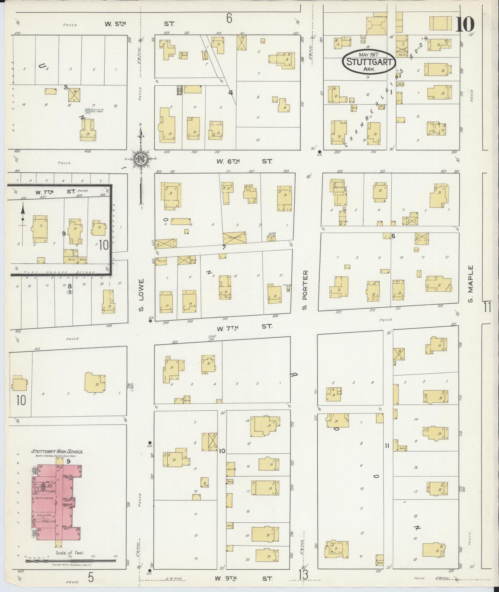 Sanborn Fire Insurance Map from Stuttgart, Arkansas County, Arkansas (1917), Sheet #0010 - Historic Sanborn Fire Insurance Map Print, vintage old map wall art, antique decor, genealogy gift, Stuttgart Arkansas map
