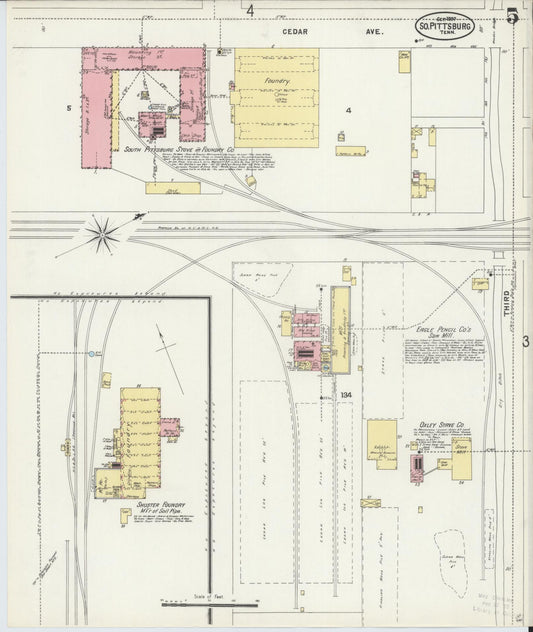 Sanborn Fire Insurance Map from South Pittsburg, Marion County, Tennessee (1897), Sheet #0005 - Historic Sanborn Fire Insurance Map Print, vintage old map wall art, antique decor, genealogy gift, Tennessee Tennessee map