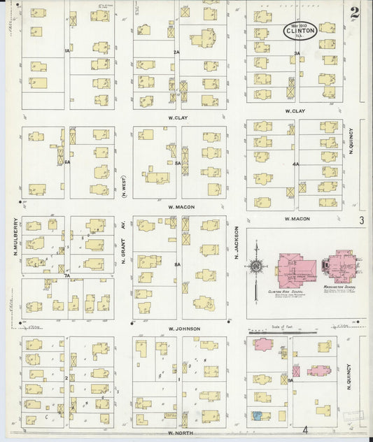 Sanborn Fire Insurance Map from Clinton, De Witt County, Illinois (1910), Sheet #0002 - Historic Sanborn Fire Insurance Map Print, vintage old map wall art, antique decor, genealogy gift, Illinois Illinois map