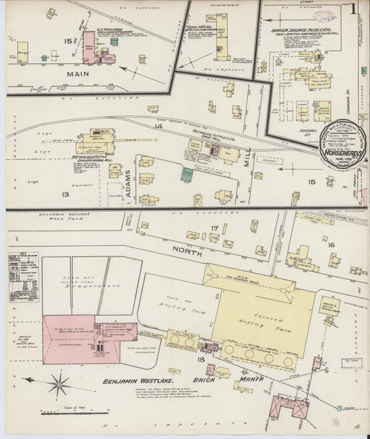 Sanborn Fire Insurance Map from Horseheads, Chemung County, New York (1886), Sheet #0001 - Complete Map Set gallery image, historic Sanborn map, vintage wall art, New York New York