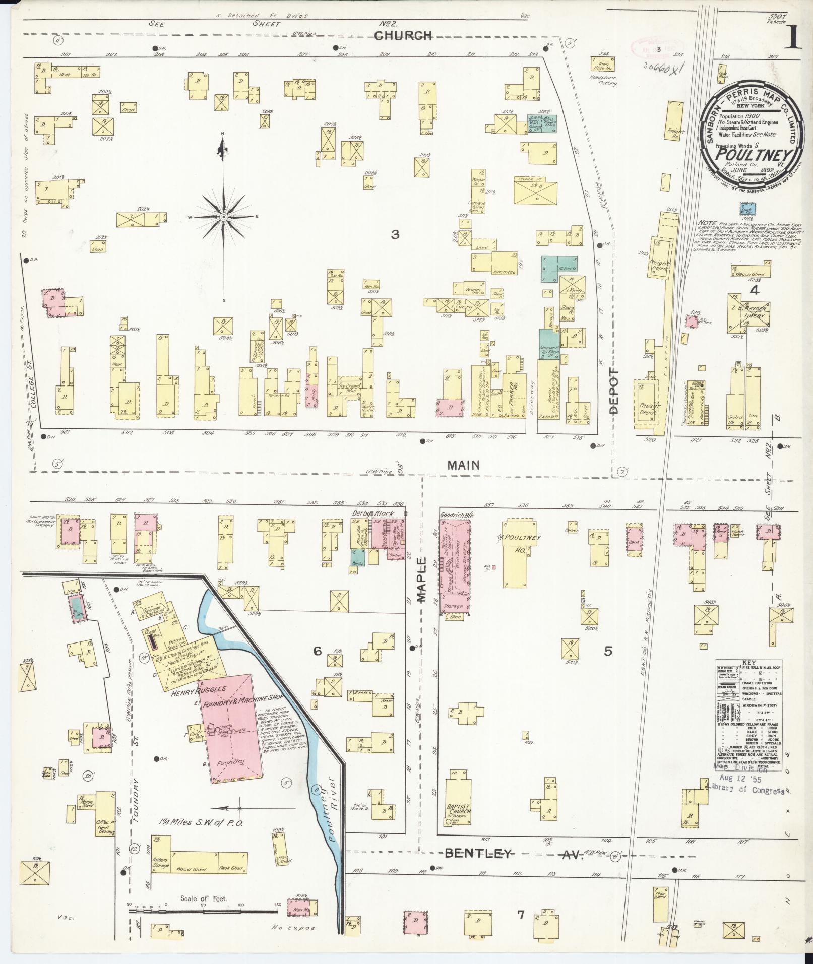 Sanborn Fire Insurance Map from Poultney, Rutland County, Vermont. (1892) – Historic Sanborn Fire Insurance Map Print