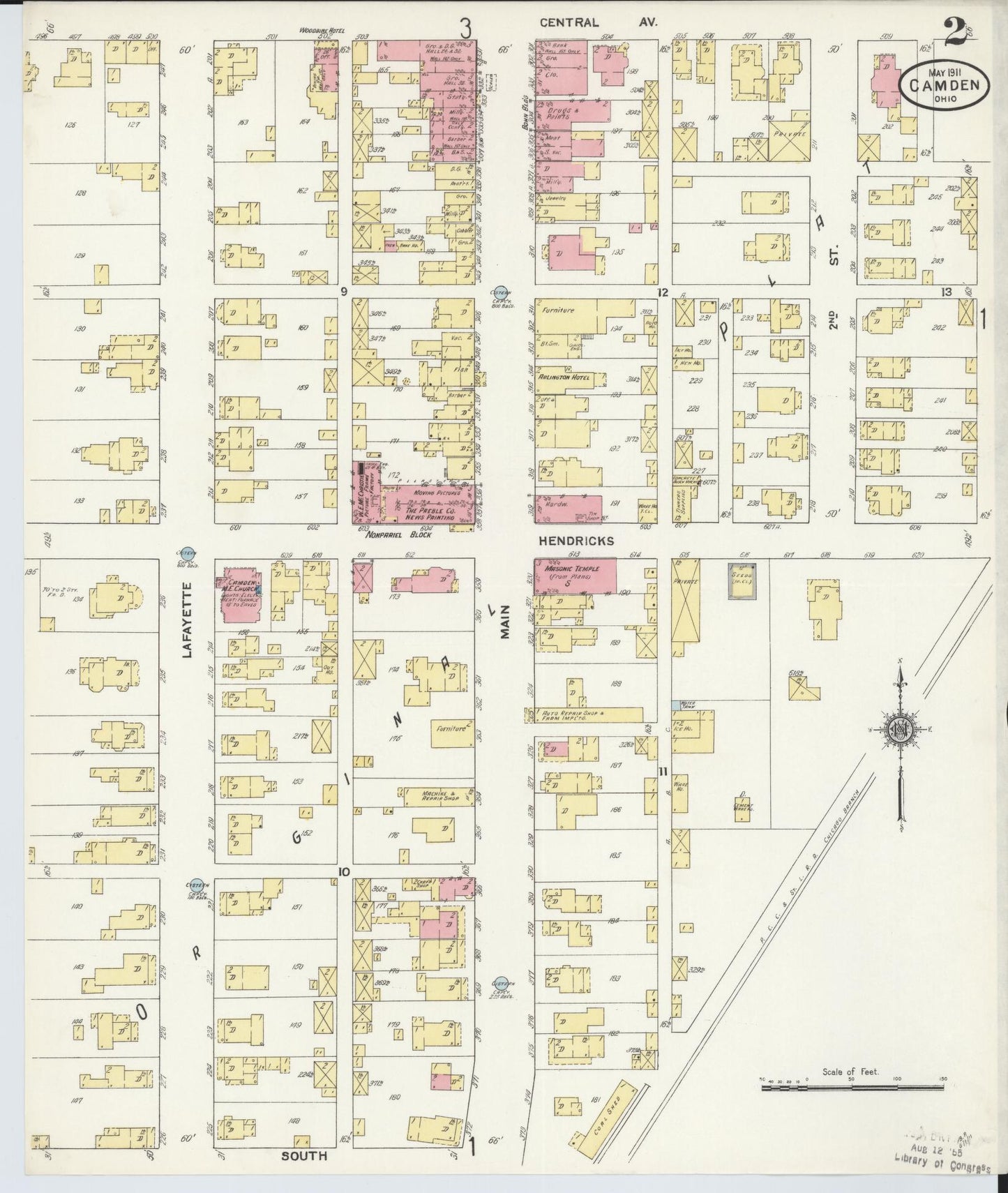 Sanborn Fire Insurance Map from Camden, Preble County, Ohio (1911), Sheet #0002 - Historic Sanborn Fire Insurance Map Print, vintage old map wall art, antique decor, genealogy gift, Ohio Ohio map