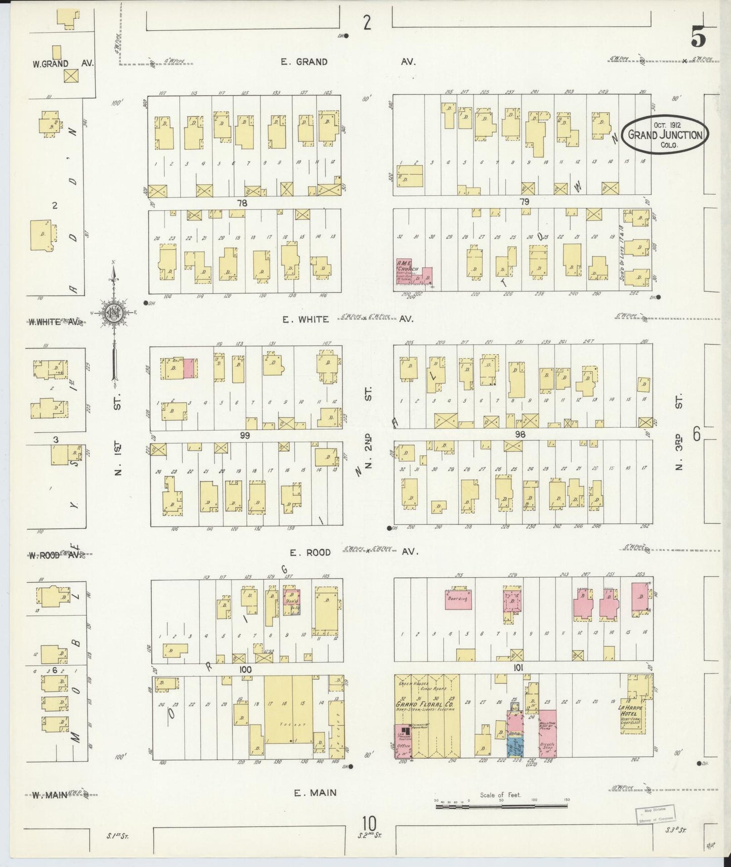 Sanborn Fire Insurance Map from Grand Junction, Mesa County, Colorado (1912), Sheet #0005 - Historic Sanborn Fire Insurance Map Print, vintage old map wall art, antique decor, genealogy gift, Colorado Colorado map