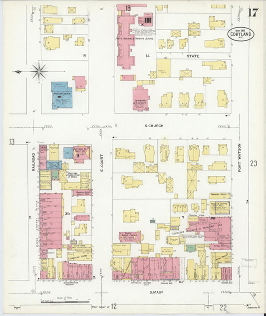 Sanborn Fire Insurance Map from Cortland, Cortland County, New York (1908), Sheet #0017 - Historic Sanborn Fire Insurance Map Print, vintage old map wall art, antique decor, genealogy gift, New York New York map