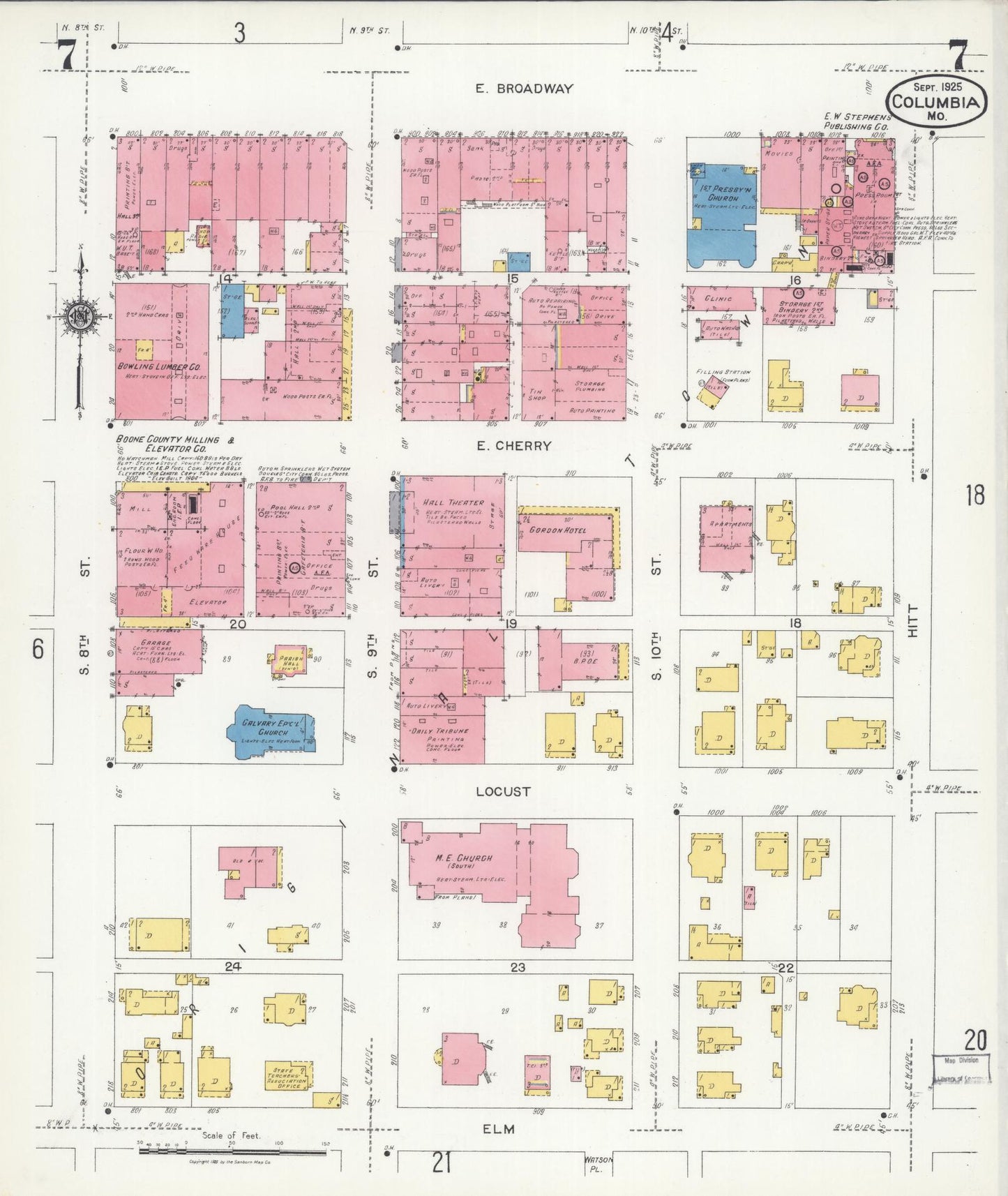 Sanborn Fire Insurance Map from Columbia, Boone County, Missouri (1925), Sheet #0007 - Complete Map Set gallery image, historic Sanborn map, vintage wall art, Missouri Missouri