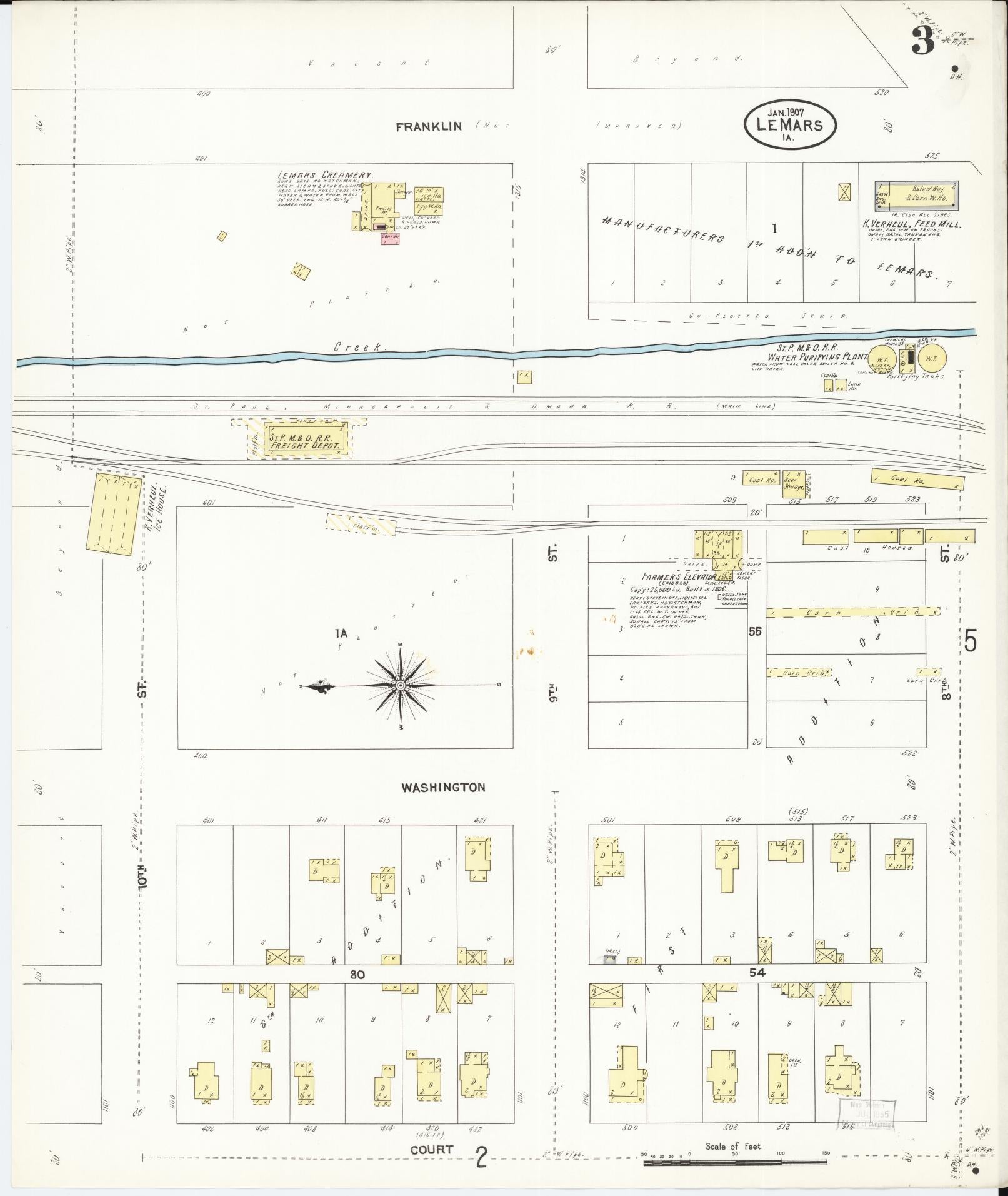Sanborn Fire Insurance Map from Le Mars, Plymouth County, Iowa (1907), Sheet #0003 - Historic Sanborn Fire Insurance Map Print, vintage old map wall art