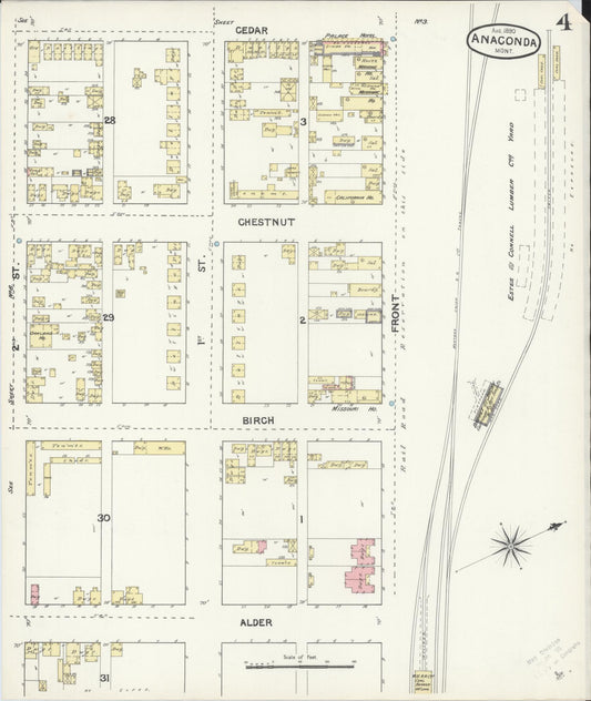 Sanborn Fire Insurance Map from Anaconda, Deer Lodge County, Montana (1890), Sheet #0004 - Historic Sanborn Fire Insurance Map Print, vintage old map wall art, antique decor, genealogy gift, Montana Montana map