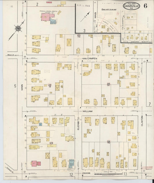 Sanborn Fire Insurance Map from Dansville, Livingston County, New York (1944), Sheet #0006 - Historic Sanborn Fire Insurance Map Print, vintage old map wall art, antique decor, genealogy gift, New York New York map
