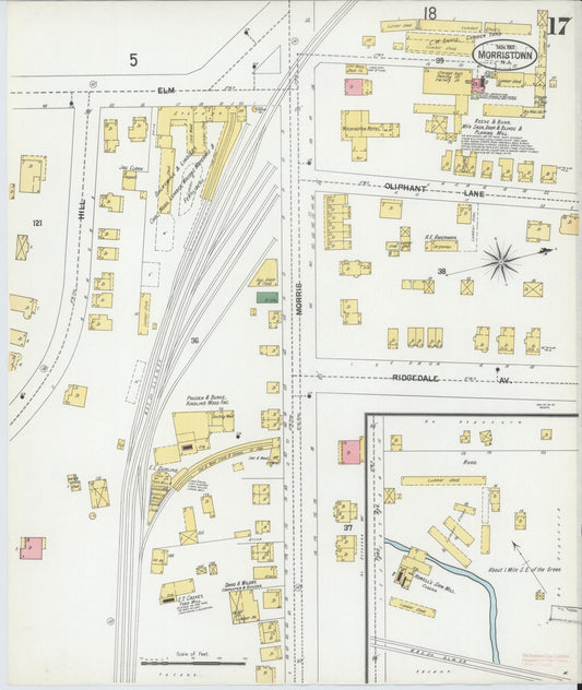 Sanborn Fire Insurance Map from Morristown, Morris County, New Jersey (1901), Sheet #0017 - Historic Sanborn Fire Insurance Map Print, vintage old map wall art, antique decor, genealogy gift, New Jersey New Jersey map