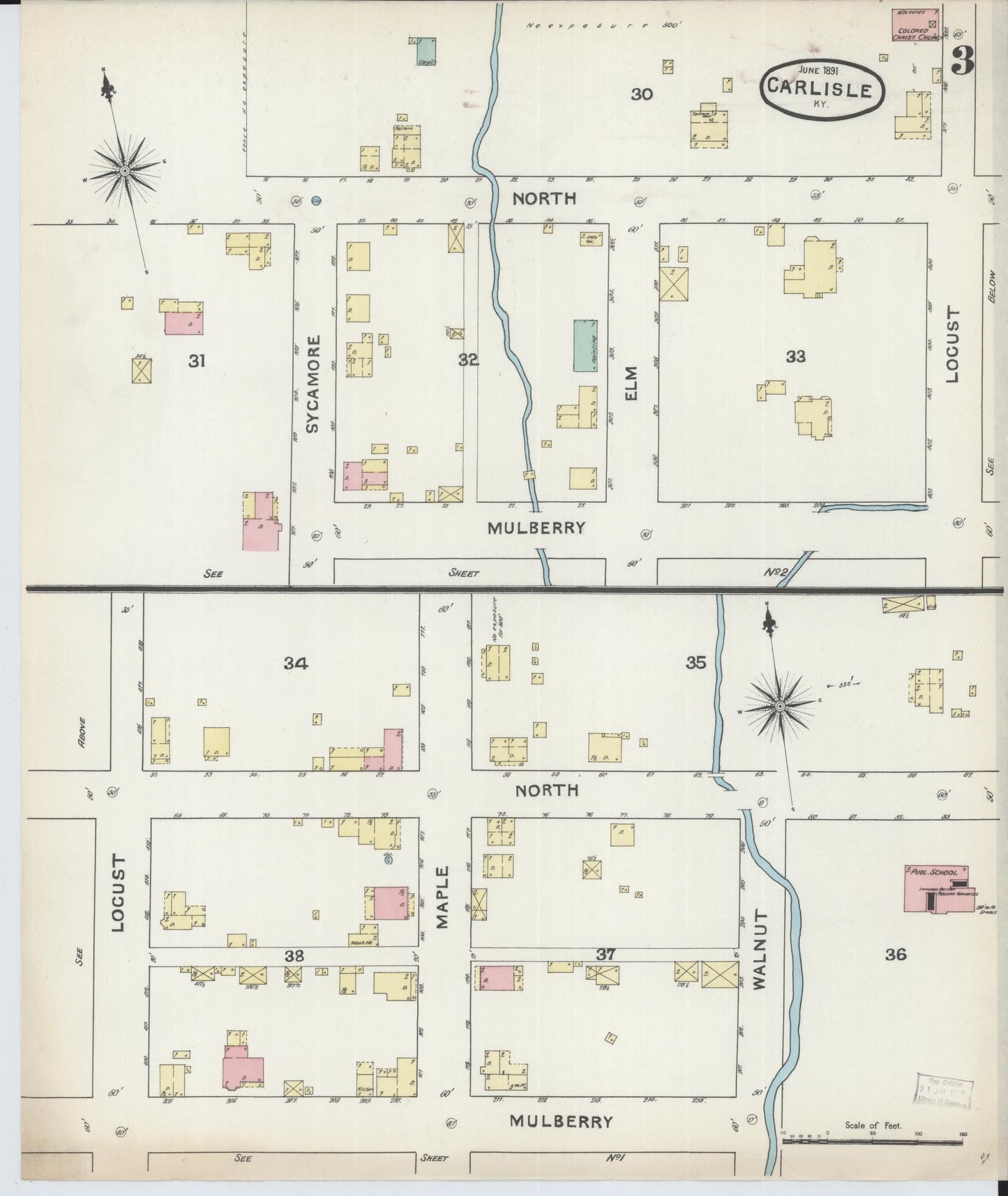 Sanborn Fire Insurance Map from Carlisle, Nicholas County, Kentucky (1891), Sheet #0003 - Historic Sanborn Fire Insurance Map Print, vintage old map wall art, antique decor, genealogy gift, Kentucky Kentucky map