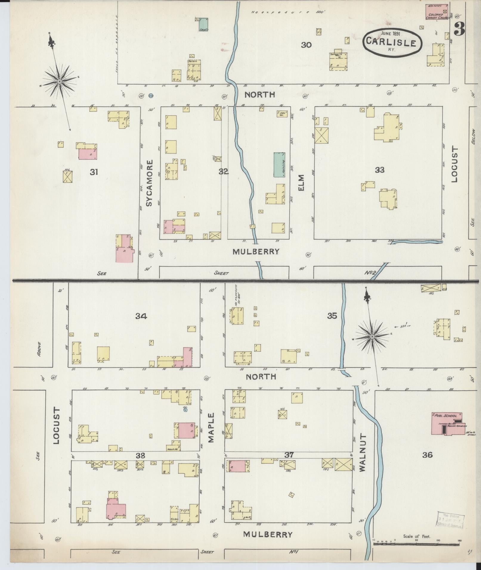 Sanborn Fire Insurance Map from Carlisle, Nicholas County, Kentucky (1891), Sheet #0003 - Historic Sanborn Fire Insurance Map Print, vintage old map wall art, antique decor, genealogy gift, Kentucky Kentucky map