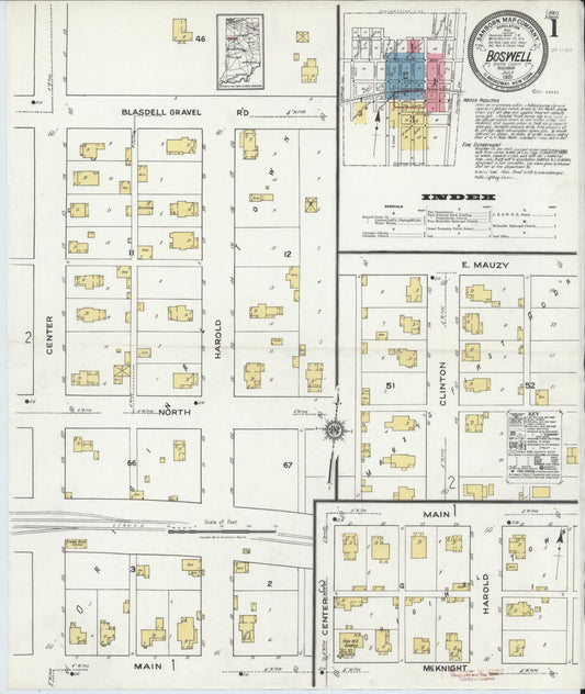 Sanborn Fire Insurance Map from Boswell, Benton County, Indiana (1921), Sheet #0001 - Complete Map Set gallery image, historic Sanborn map, vintage wall art, Indiana Indiana