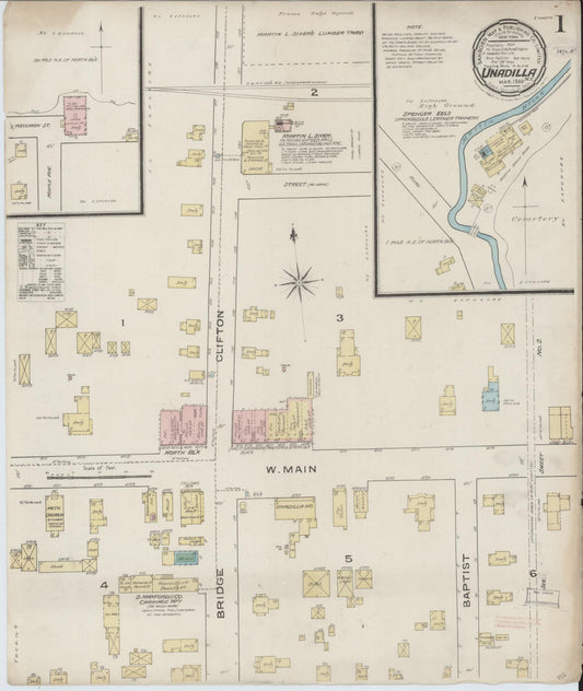 Sanborn Fire Insurance Map from Unadilla, Otsego County, New York (1886), Sheet #0001 - Historic Sanborn Fire Insurance Map Print, vintage old map wall art, antique decor, genealogy gift, New York New York map