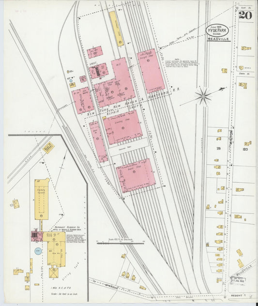 Sanborn Fire Insurance Map from Hyde Park, Norfolk County, Massachusetts (1905), Sheet #0020 - Historic Sanborn Fire Insurance Map Print, vintage old map wall art, antique decor, genealogy gift, Massachusetts Massachusetts map