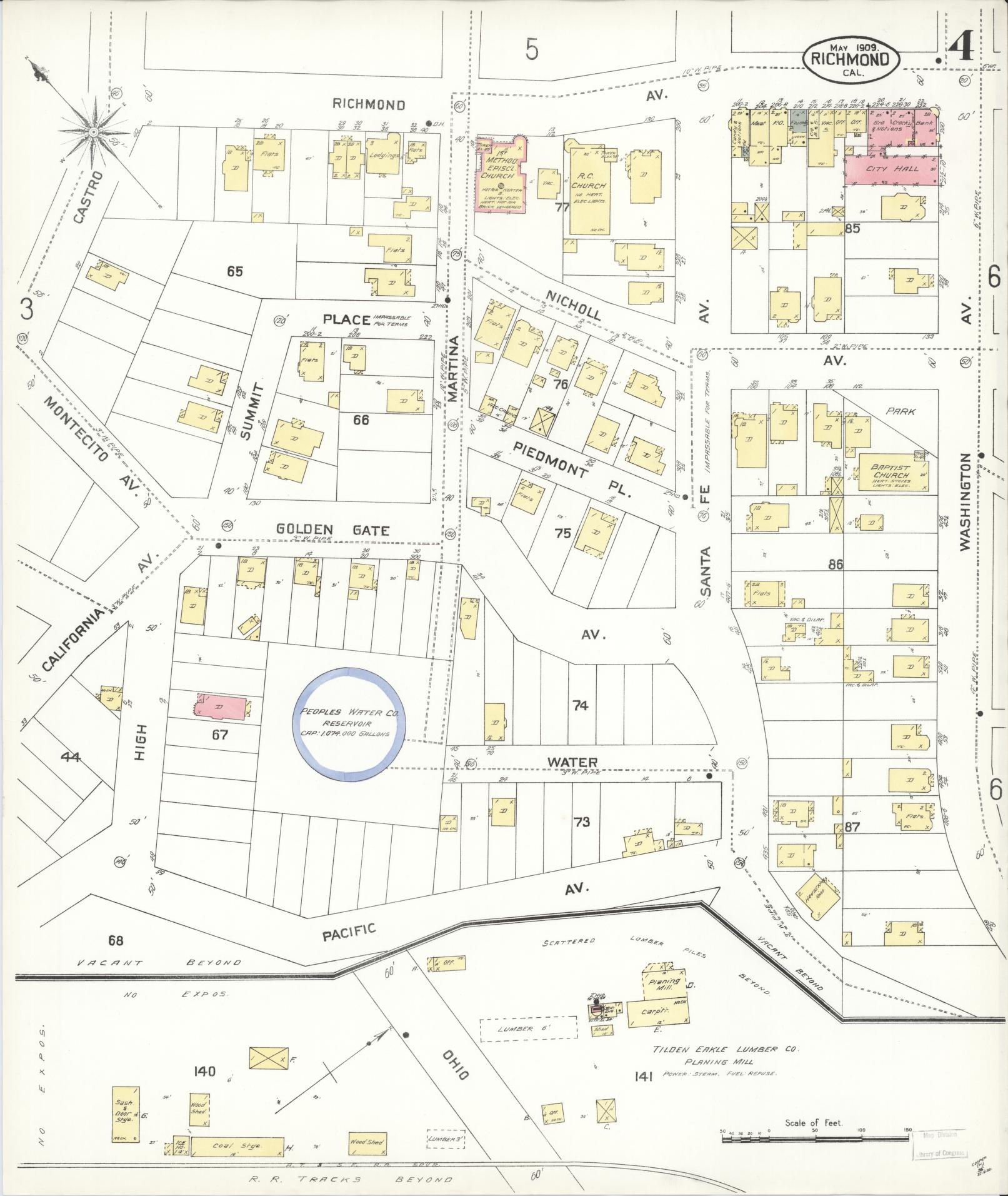Sanborn Fire Insurance Map from Richmond, Contra Costa County, California (1909), Sheet #0004 - Complete Map Set gallery image, historic Sanborn map, vintage wall art, California California