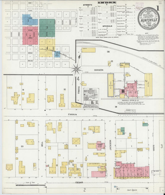 Sanborn Fire Insurance Map from Huntsville, Walker County, Texas (1906), Sheet #0001 - Complete Map Set gallery image, historic Sanborn map, vintage wall art, Texas Texas