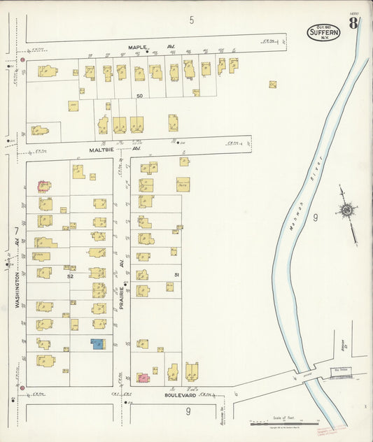 Sanborn Fire Insurance Map from Suffern, Rockland County, New York (1921), Sheet #0008 - Historic Sanborn Fire Insurance Map Print, vintage old map wall art, antique decor, genealogy gift, New York New York map