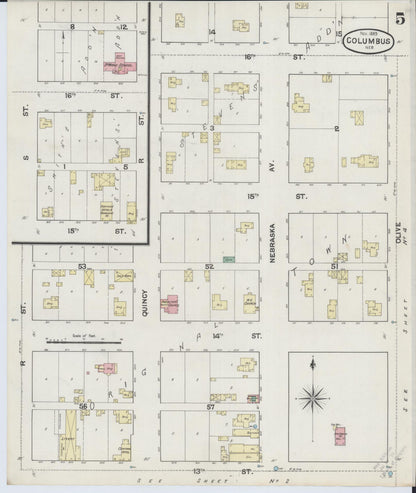 Sanborn Fire Insurance Map from Columbus, Platte County, Nebraska (1889), Sheet #0005 - Complete Map Set gallery image, historic Sanborn map, vintage wall art, Nebraska Nebraska