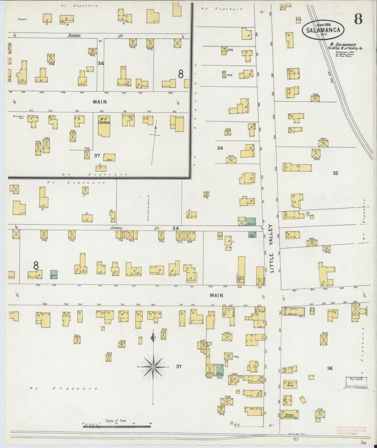 Sanborn Fire Insurance Map from Salamanca, Cattaraugus County, New York (1898), Sheet #0008 - Historic Sanborn Fire Insurance Map Print, vintage old map wall art, antique decor, genealogy gift, New York New York map