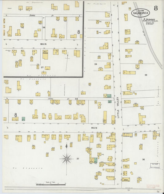Sanborn Fire Insurance Map from Salamanca, Cattaraugus County, New York (1898), Sheet #0008 - Historic Sanborn Fire Insurance Map Print, vintage old map wall art, antique decor, genealogy gift, New York New York map