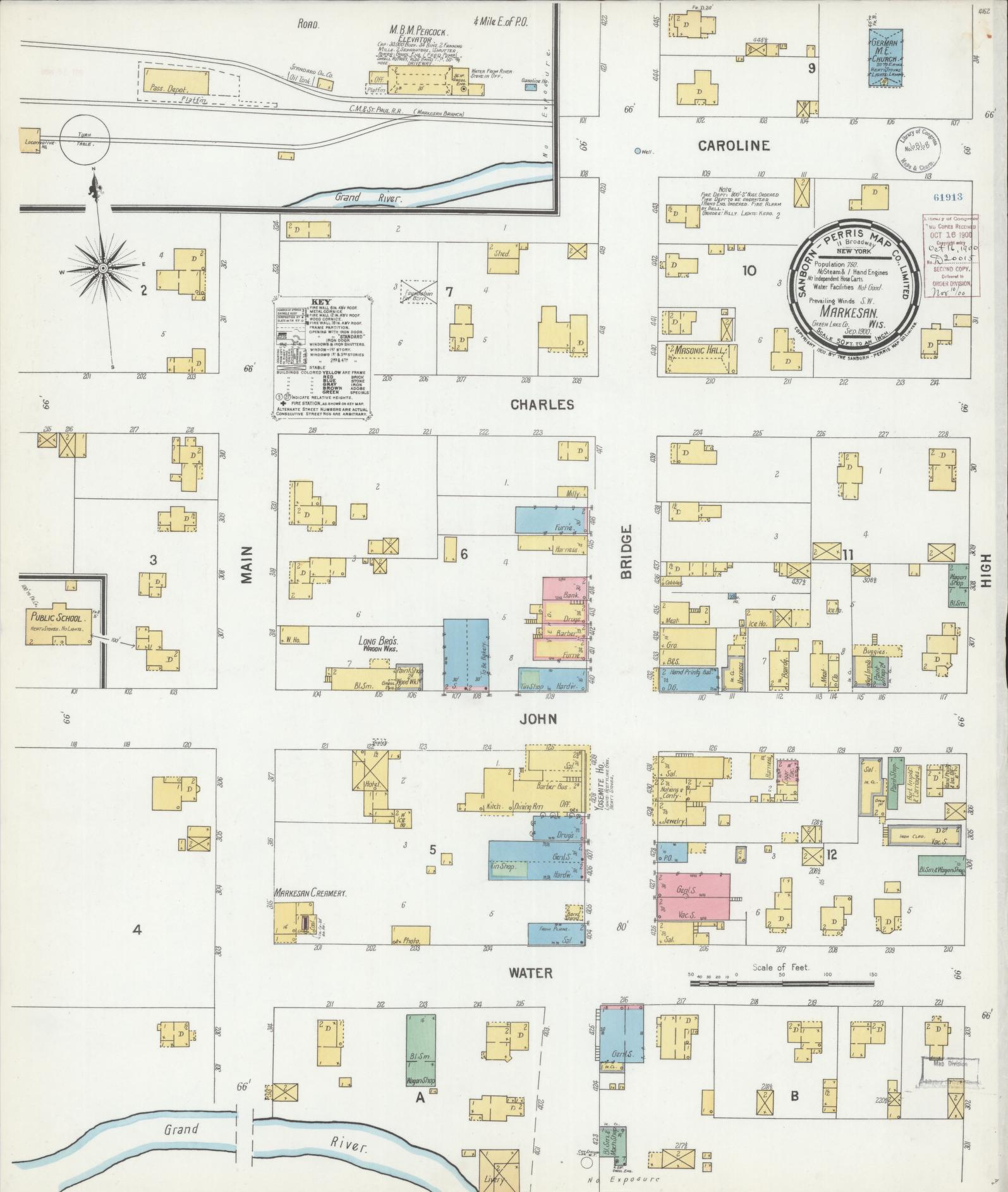 Sanborn Fire Insurance Map from Markesan, Green Lake County, Wisconsin (1900), Sheet #0001 - Historic Sanborn Fire Insurance Map Print, vintage old map wall art, antique decor, genealogy gift, Wisconsin Wisconsin map