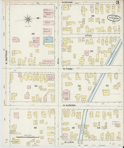 Sanborn Fire Insurance Map from Ithaca, Tompkins County, New York (1888), Sheet #0003 - Historic Sanborn Fire Insurance Map Print, vintage old map wall art, antique decor, genealogy gift, New York New York map