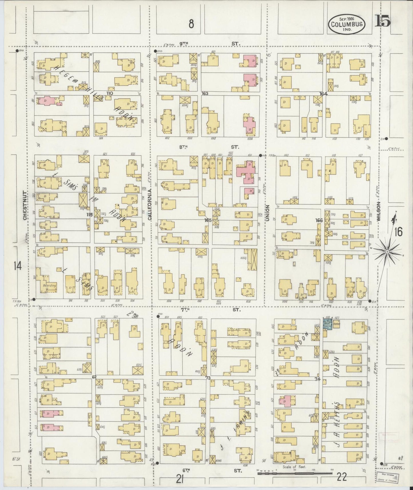 Sanborn Fire Insurance Map from Columbus, Bartholomew County, Indiana (1906), Sheet #0015 - Complete Map Set gallery image, historic Sanborn map, vintage wall art, Indiana Indiana