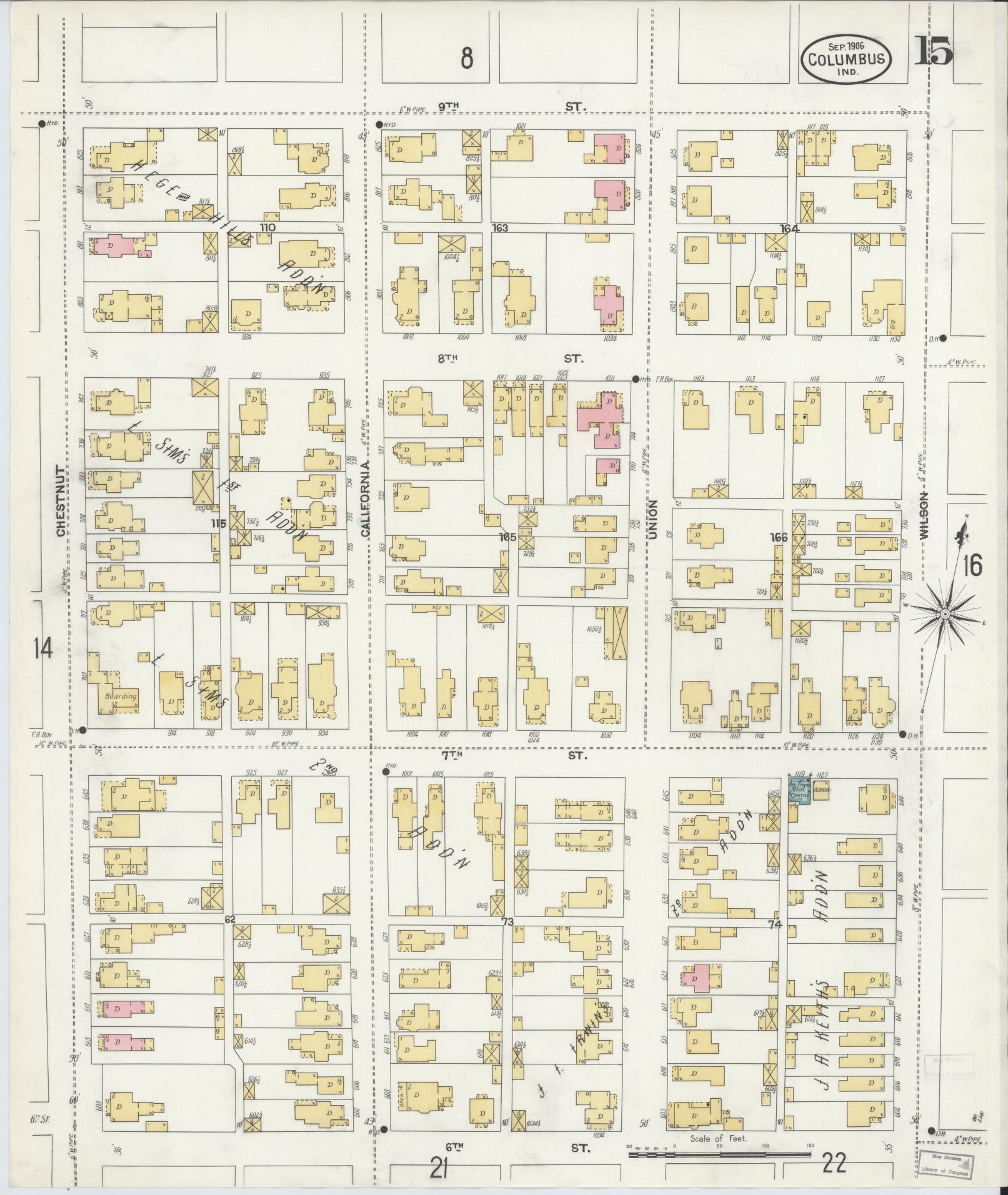 Sanborn Fire Insurance Map from Columbus, Bartholomew County, Indiana (1906), Sheet #0015 - Complete Map Set gallery image, historic Sanborn map, vintage wall art, Indiana Indiana