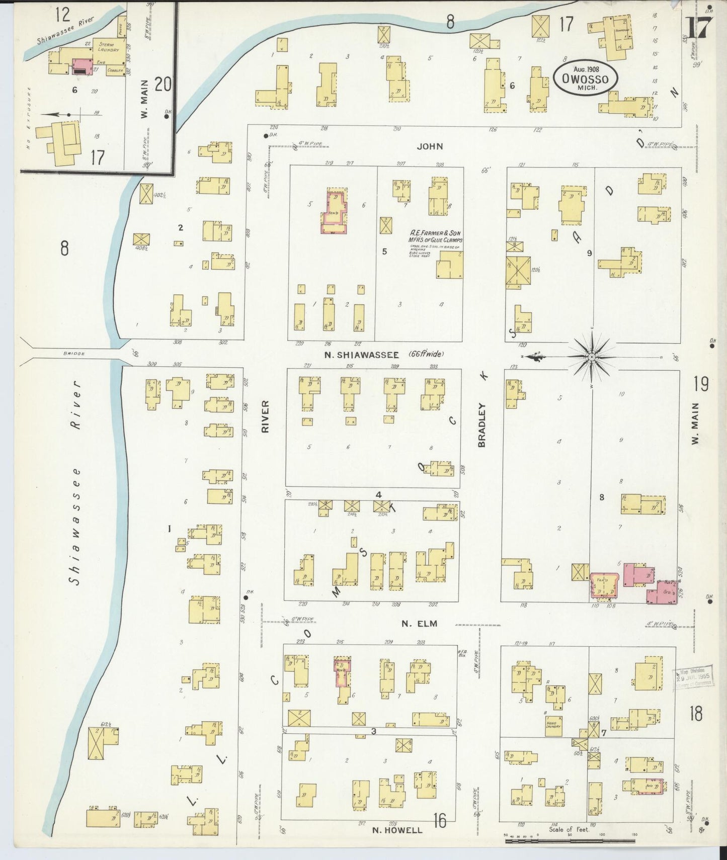 Sanborn Fire Insurance Map from Owosso, Shiawassee County, Michigan (1908), Sheet #0017 - Complete Map Set gallery image, historic Sanborn map, vintage wall art, Michigan Michigan