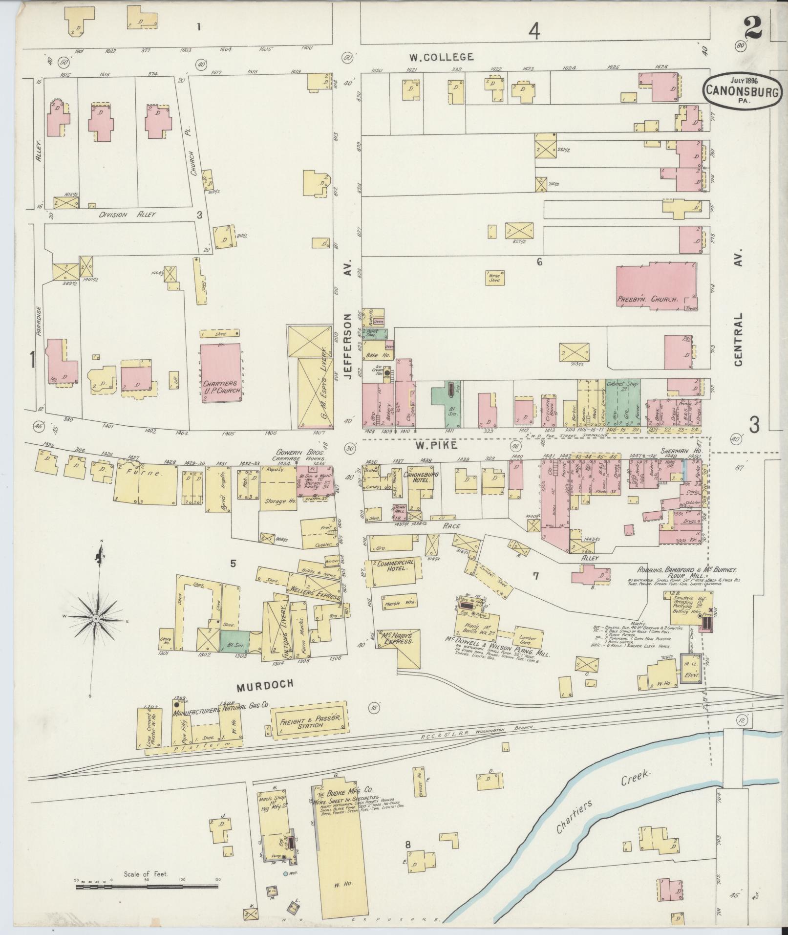 Sanborn Fire Insurance Map from Canonsburg, Washington County, Pennsylvania (1896), Sheet #0002 - Historic Sanborn Fire Insurance Map Print, vintage old map wall art, antique decor, genealogy gift, Pennsylvania Pennsylvania map