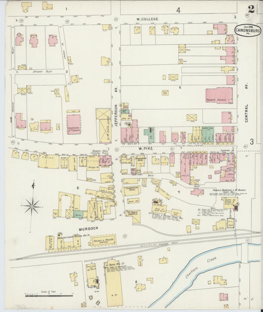 Sanborn Fire Insurance Map from Canonsburg, Washington County, Pennsylvania (1896), Sheet #0002 - Historic Sanborn Fire Insurance Map Print, vintage old map wall art, antique decor, genealogy gift, Pennsylvania Pennsylvania map