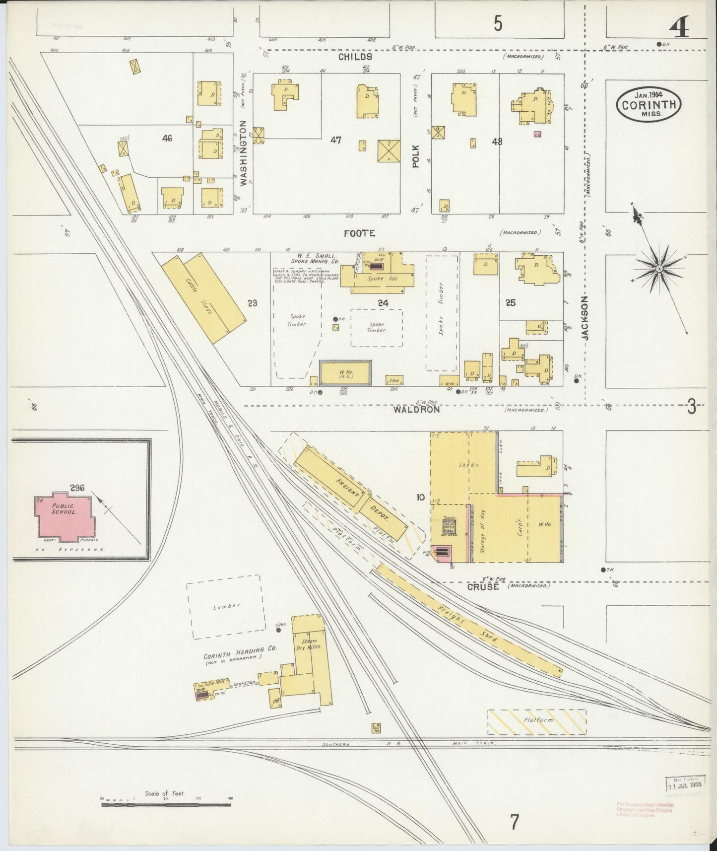 Sanborn Fire Insurance Map from Corinth, Alcorn County, Mississippi (1904), Sheet #0004 - Complete Map Set gallery image, historic Sanborn map, vintage wall art, Mississippi Mississippi