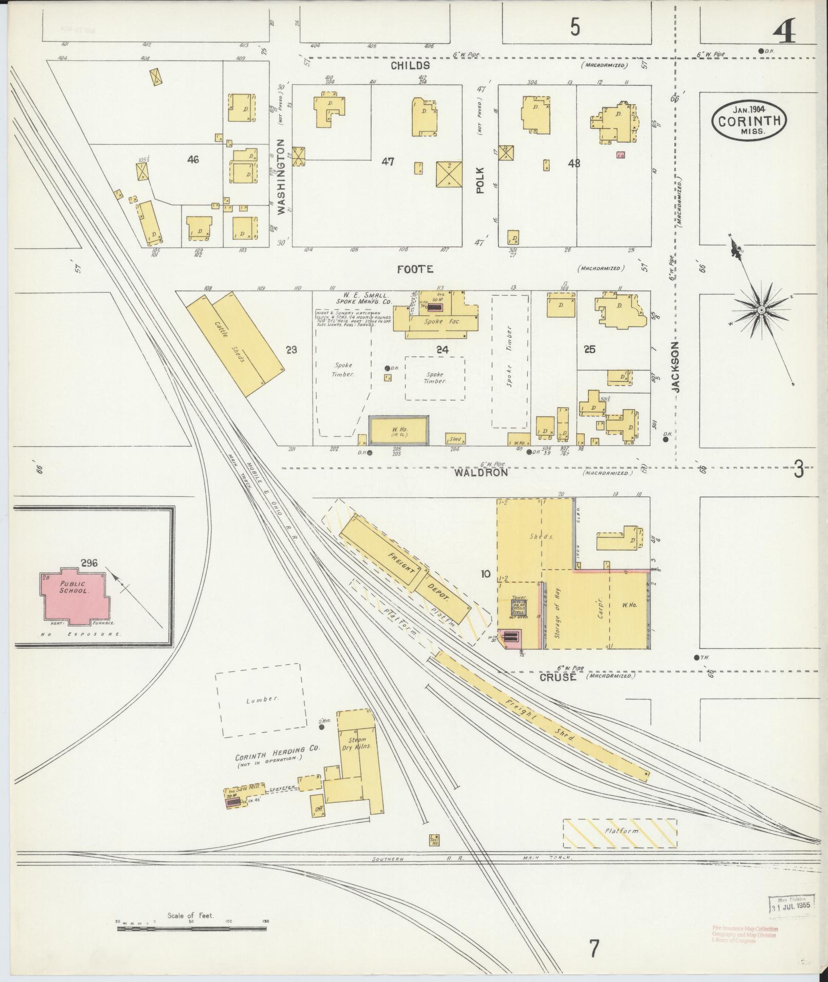 Sanborn Fire Insurance Map from Corinth, Alcorn County, Mississippi (1904), Sheet #0004 - Complete Map Set gallery image, historic Sanborn map, vintage wall art, Mississippi Mississippi