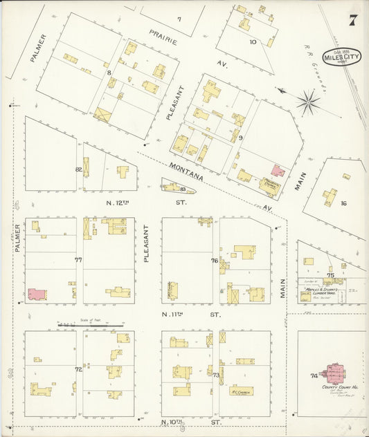 Sanborn Fire Insurance Map from Miles City, Custer County, Montana (1893), Sheet #0007 - Historic Sanborn Fire Insurance Map Print, vintage old map wall art, antique decor, genealogy gift, Montana Montana map