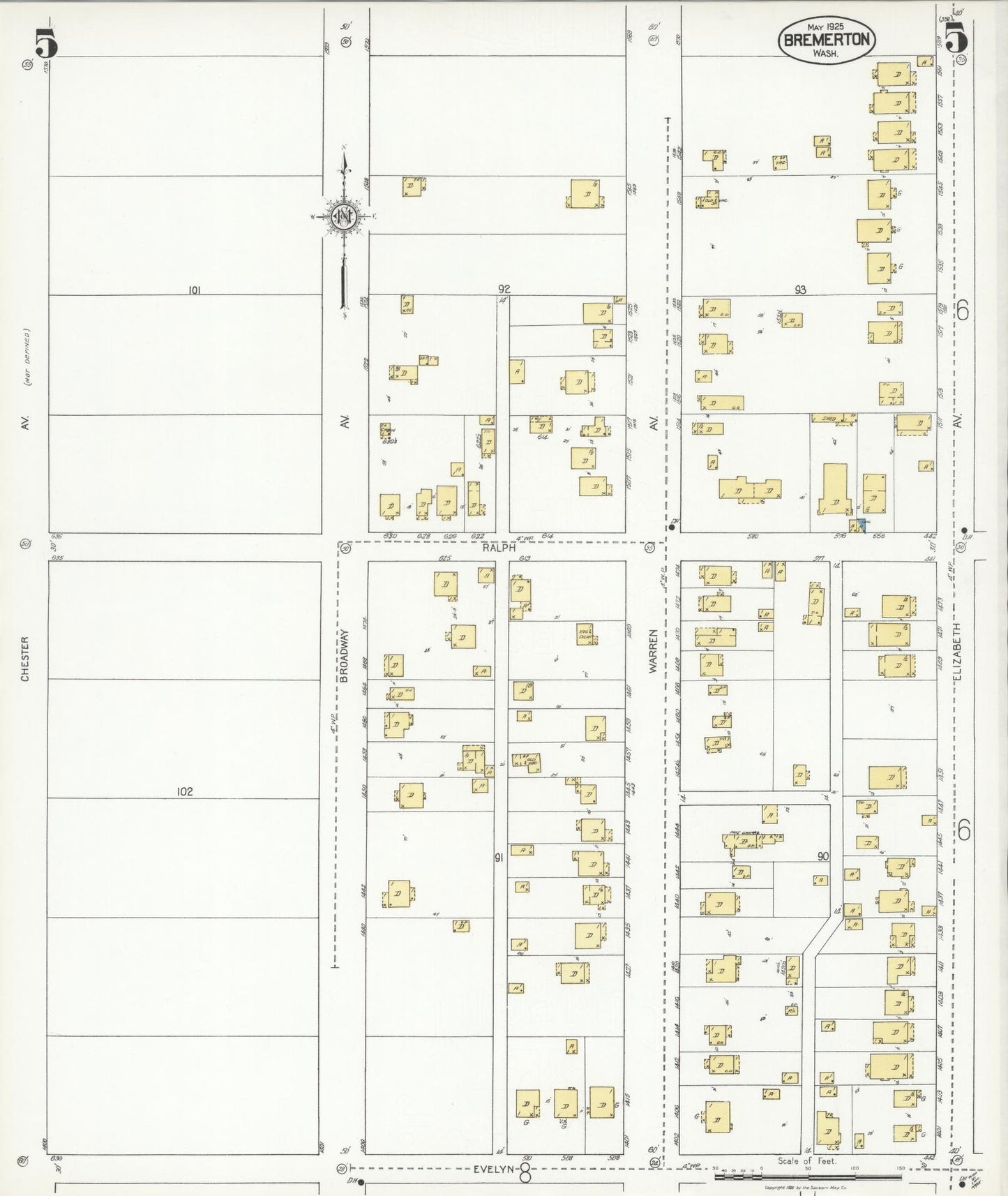 Sanborn Fire Insurance Map from Bremerton, Kitsap County, Washington (1925), Sheet #0005 - Complete Map Set gallery image, historic Sanborn map, vintage wall art, Washington Washington