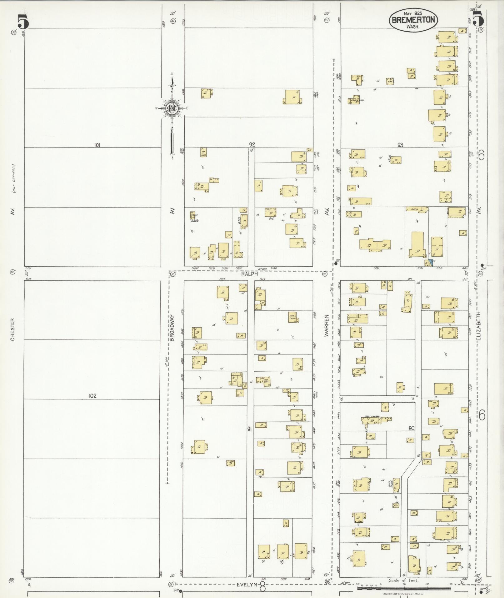 Sanborn Fire Insurance Map from Bremerton, Kitsap County, Washington (1925), Sheet #0005 - Complete Map Set gallery image, historic Sanborn map, vintage wall art, Washington Washington