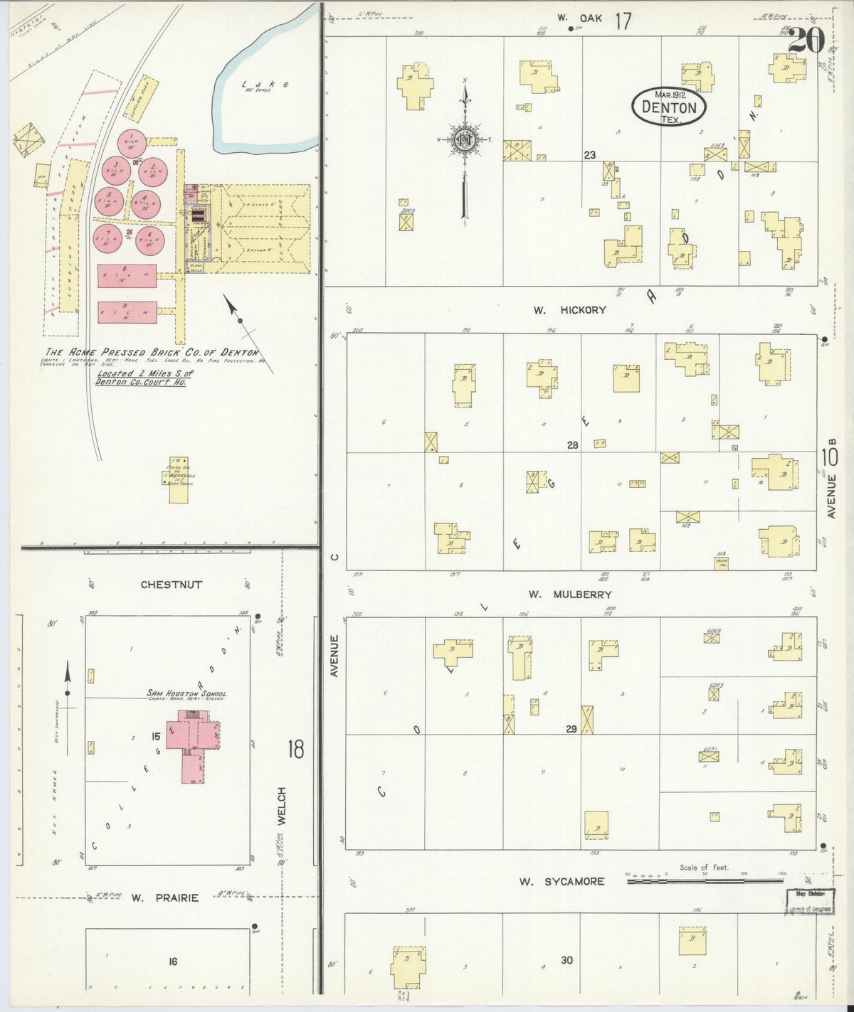 Sanborn Fire Insurance Map from Denton, Denton County, Texas (1912), Sheet #0020 - Complete Map Set gallery image, historic Sanborn map, vintage wall art, Texas Texas