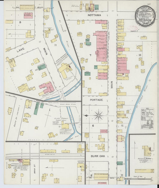 Sanborn Fire Insurance Map from Mendon, Saint Joseph County, Michigan (1892), Sheet #0001 - Historic Sanborn Fire Insurance Map Print, vintage old map wall art, antique decor, genealogy gift, Michigan Michigan map